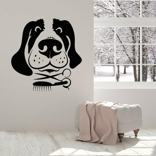 Funny Wall Decals Dog Grooming Comb Pets Head Beauty Salon Wall Stickers Modern Boys Children Room Artistic Decoration Z206