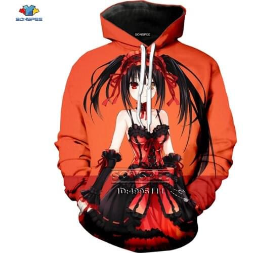 Japan Anime Date A Live Cute Girl Tokisaki Kurumi 3D Printed Mens Sweatshirt Women Hooded Hoodies Pullovers Hip Hop Casual Tops