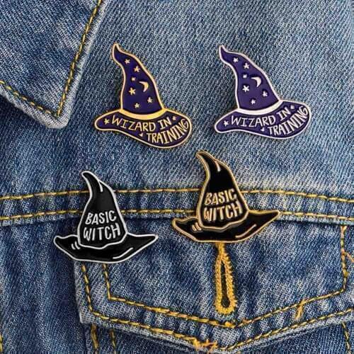 Witch Wizard Hat Enamel Pins Cap Have Moon and stars pattern Cartoon cute badge Halloween jewelry Magic beginner gift