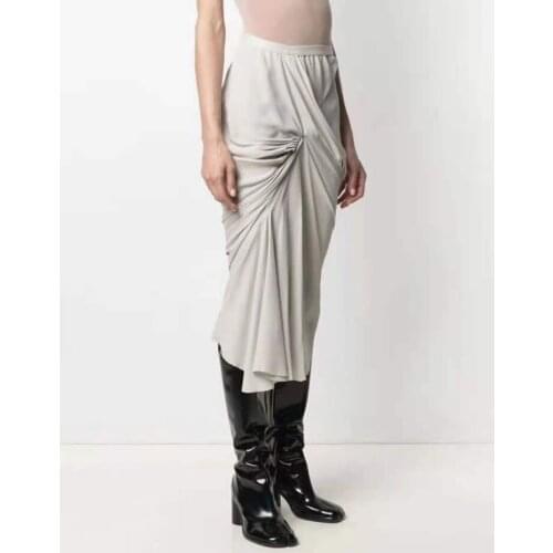 Womens Shirring Slim Midi Skirt 2021 Summer Autumn Ladies Irregular Pleated Long Skirt Soft Female Solid Colors Bottoms Jupe