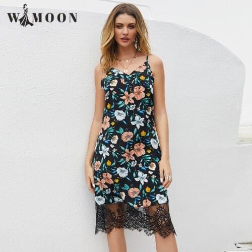 2021 Summer Sexy Lace Halter Spliced Womens Dress A-LINE Knee-Length Spaghetti Strap Strapless Backless Dress for Women