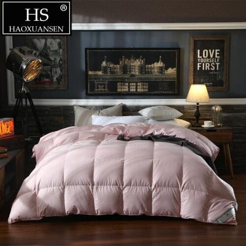 HS Filling Power 800 High Density Satin Cotton Jacquard Pink Fabric Goose Down Quilt King Queen Size Duvet Winter Blanket