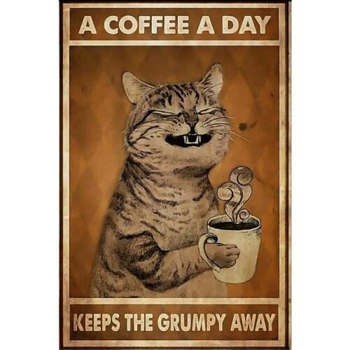 Cat Sign Outdoor Funny Cat A Coffee A Day Keeps the Grumpy Away Cat Sign Home Decor