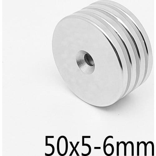 1/2/5PCS 50x5-6mm Permanent NdFeB Strong Magnets 50*5 Hole 6mm Round Countersunk Neodymium Magnet 50x5-6 Big Disc Magnet 50*5-6