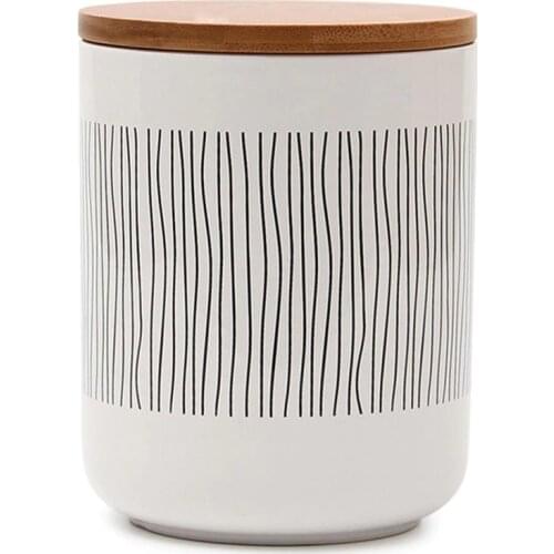 1Pcs Sealed Ceramic Storage Jar with Wood Lid Kitchen Food Spices Tank Container Coffee Tea Pot Seasoning Bottle Grain Organizer