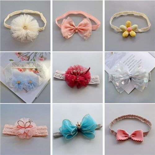 10pcs/lot Flower Newborn Headband Lace Bows Crown Kids Girl Headbands Turban Elastic Princess Hairband Princess Hair Accessories
