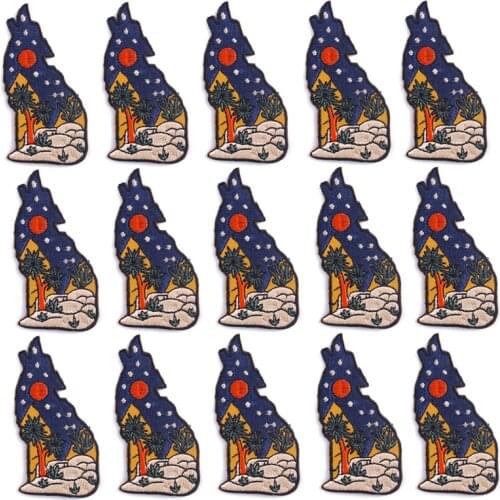 10PCS Wolf Shape Outdoor Hiking Patch Embroidered Patches For Clothing Iron On Clothes Punk Stickers Clothing DIY Applique Badge