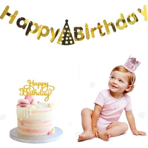 2.5m Gold Happy Birthday Banner Set Pennant Banner Sparkly Flags Bunting for Birthday Hanging Decorations