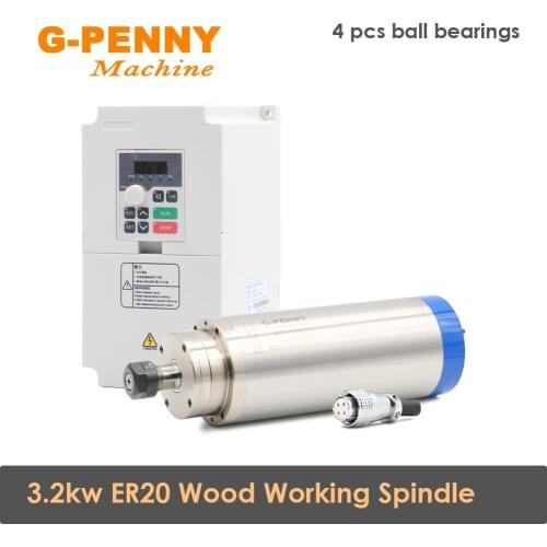 3.2kw ER20 220v Water cooled spindle 4pcs ball bearings 100*250mm 400Hz Wood working Spindle for CNC & 4.0KW QL Inverter VFD
