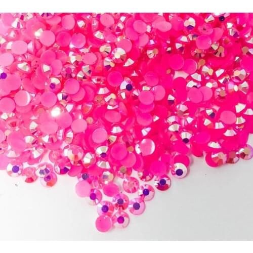AB Jelly Rhinestones, Hot PINK Flat Backed Stone - 1000 3mm 4mm or 5mm Jelly AB Flatback Resin Rhinestones Candy Cab Nail Art