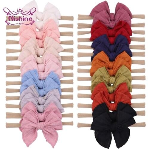 7.6*6.6 CM Vintage Big Bowknot Baby Girls Hairband Solid Color Handmade Bows Elastic Traceless Headband Kids Hair Accessories