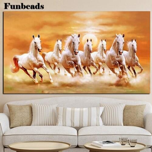 DIY 5D Diamond Painting Seven white horses rush Full Round square Cross Stitch Rhinestone Mosaic Home Decor FF203