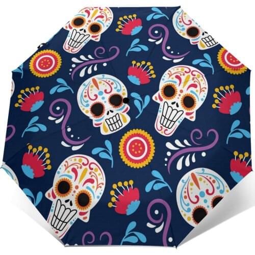 Automatic Umbrella Rain Women Three-folding Umbrella Colorful Day Of Dead Skull Windproof Umbrella Female Waterproof parasol