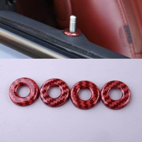 Car Red Carbon Fiber Texture Door Lock Pin Decor Trim Cover Ring Decal Plastic fit for Dodge Charger 2015 2016 2017 2018 2019