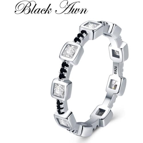 [BLACK AWN] Genuine 925 Sterling Silver Black Spinel Elegant Rings for Women Trendy Zircon Sterling Silver Jewelry G008