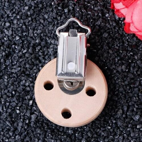 Wooden Baby Round Pacifier Suspender Clips Soother Dummy Nipples Holder 3 Holes BX0D