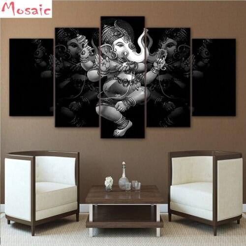 Diy 5D Diamond Painting Black And White Hindu God Ganesha Elephant buddha Cross Stitch Mosaic diamond embroidery home decor
