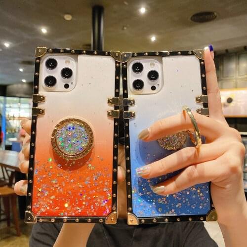 Gradient Bling Glitter Phone Case For Samsung S21 Plus S21 Ultra S20 FE S20 S10 S9 S8 Note 10 Lite 20 With Holder Square Cover