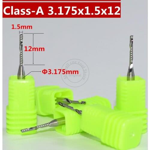 Class-A 10 PCS-3.175mm*1.5mm*12mm,CNC wood tool,carbide End Mill,woodworking insert router bit,1 flute end mill,MDF,PVC,Acrylic