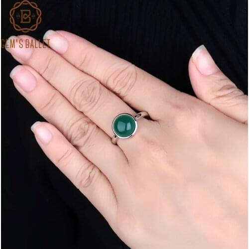 Gems Ballet Natural Green Agate Gemstone Ring Simple 925 Sterling Silver Green Onyx Rings For Women Fine Jewelry Bague Bijoux