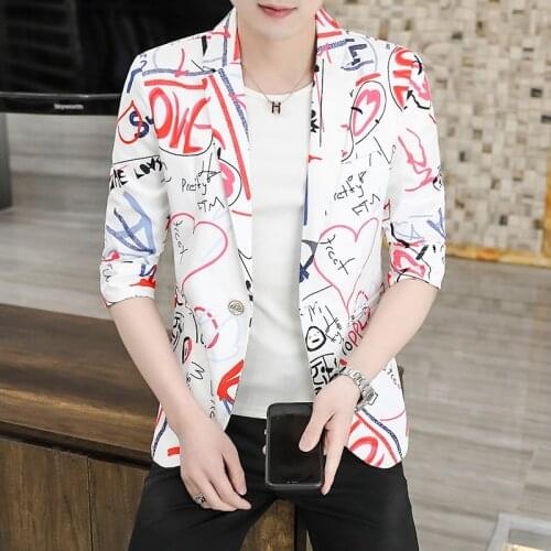 Summer seven minutes sleeve suit male Korean version slim trend in sleeve small suit graffiti ruffian handsome single western ca