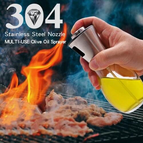 Olive Oil Sprayer Stainless Steel Kitchen Oil Spray Bottle Pump Glass Oil Pot Leak-proof Drops Oil Dispenser BBQ Cooking Tools