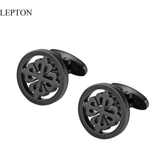 Hot Sale Black Color Crusaders Cufflinks Lepton Stainless Steel Round Cufflink for Mens Wedding Business Cuffl Links Gemelos