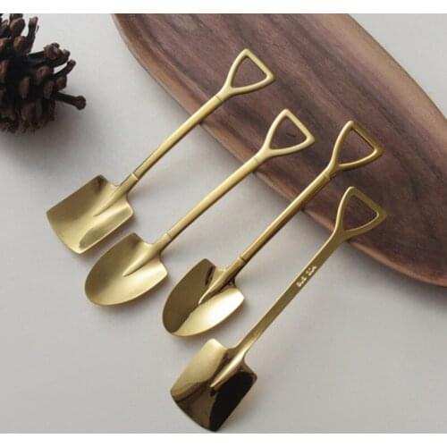 1pcs Creative Iron Spoon Shovel Shape Tea Spoons Stainless Steel Spade Spoon Tip Shovel Square Shovel Spoon Tableware