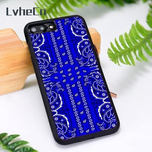 LvheCn Silicone Rubber Phone Case Cover for iPhone 6 6S 7 8 Plus X XS XR 11 12 Mini Pro Max Blue Bandana Paisley