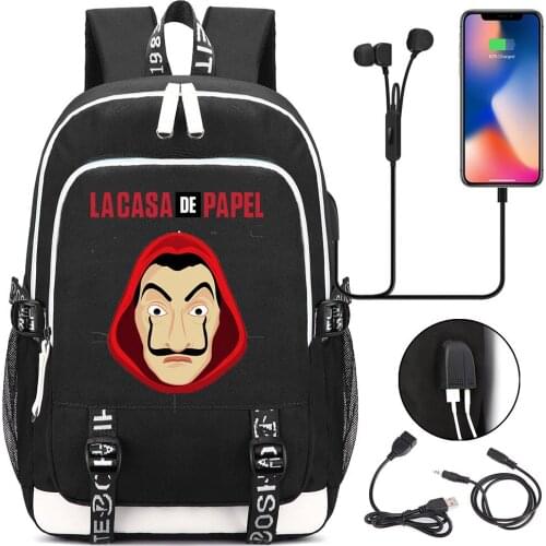 La Casa De Papel Money Heist House of Paper Backpack Women Men Multifunction USB Charging Laptop Backpack School Travel Bags