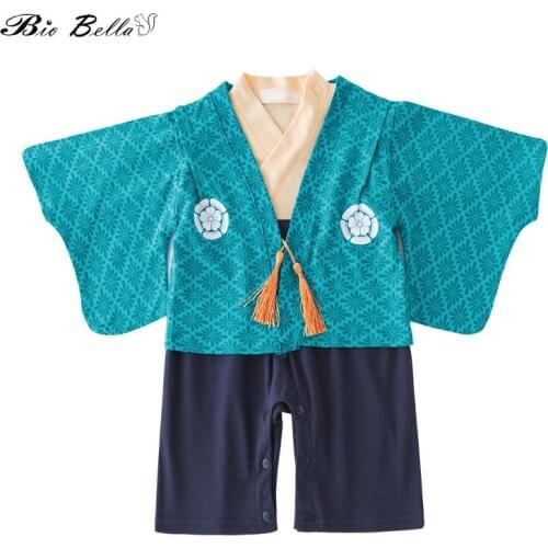 National Costume Japanese Style Boys Clothing Blue Vest+Romper 2pcs Suits Kids Clothes for Boys Suit Children Clothing Set