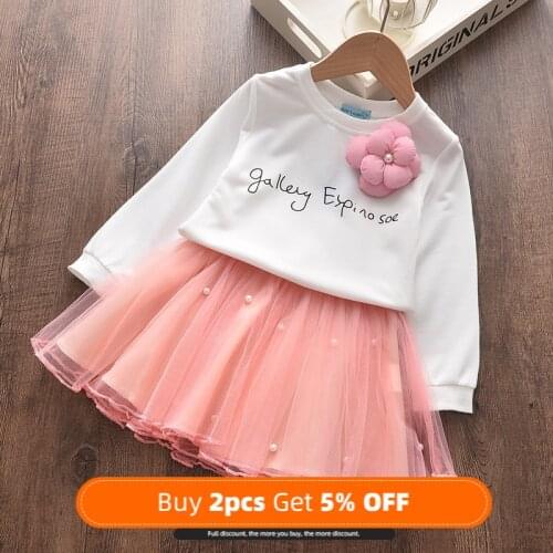 2021 New Girls Dress Autumn Spring Cute Mesh Long Sleeve Princess Dress for Girl Kids Party Dress 2 6 7 Years Kids Clothing