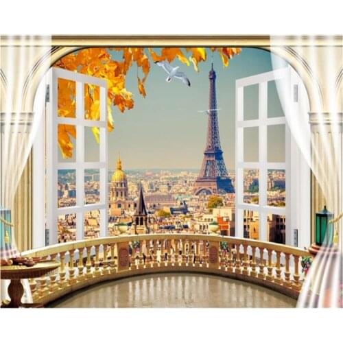 Beibehang papel de paredewallpaper balcony Paris scenery Eiffel Tower photo wallpaper TV background wallpaper for walls in rolls