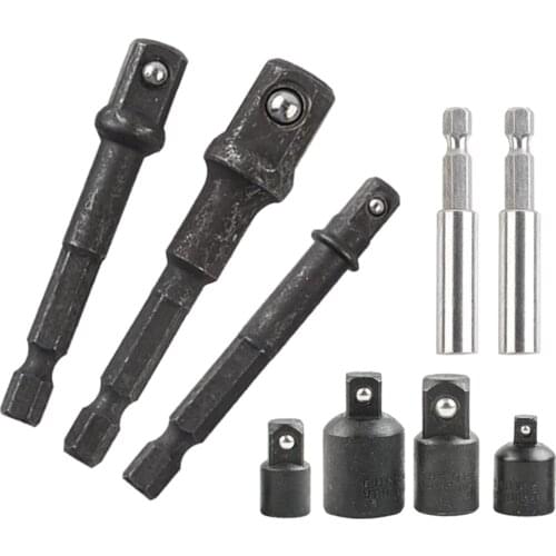 Power Hand Tool Driver Socket Sleeve Converter and Extension Rod Adapter Set, 9pcs/set