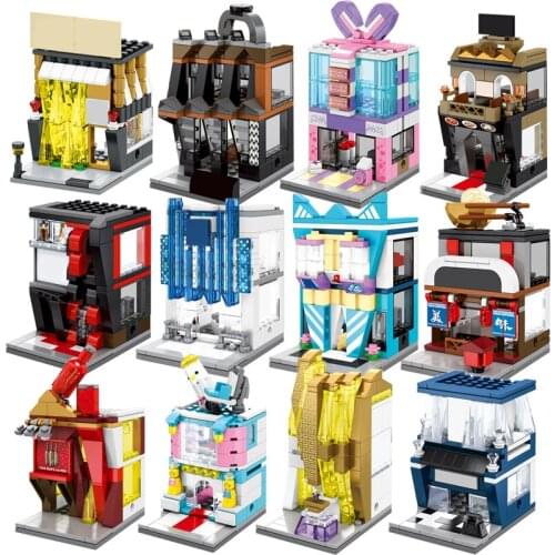 Architecture Street View Building Blocks Store Shop House Model DIY Mini Bricks Christmas Gift Toys for children