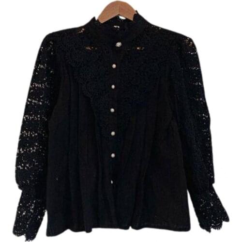 Top Stylish Lace Stand Collar Shirt Women Summer Shirt Lace for Daily Wear