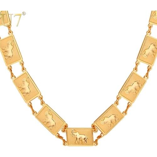 U7 Thailand Lucky Elephant Necklace Pendant Fashion Jewelry Gold Color Animal Necklace Women Wholesale N458