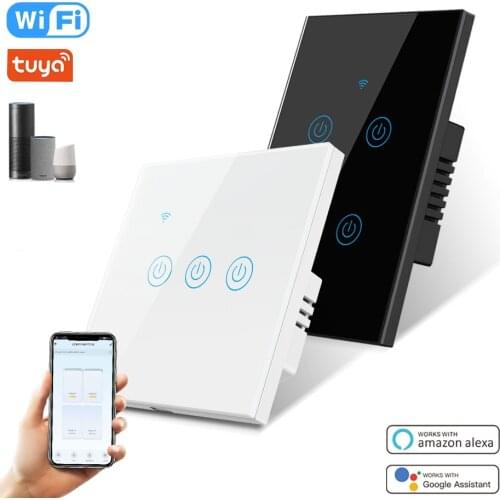 1 2 3 4 Gang Tuya Smart Light Switch 10A Wall Touch Switches EU/UK/US No Neutral Wire APP Control Support Alex Google Home