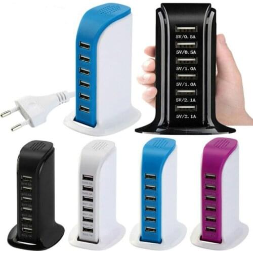 Universal Multi 6 Ports Fast USB HUB Charger Quick Charging Dock Station Multiple Travel Adapter USB Wall Socket Desktop Charger