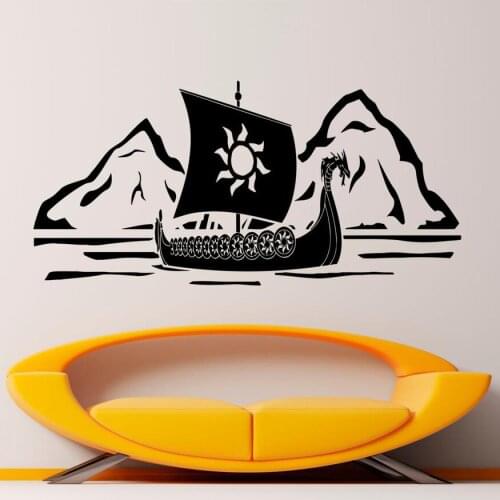 Viking Ship Wall Decal Northman Warrior Vinyl Wall Sticker Home Interior Art Decor Removable Living Room Decoration Design C306