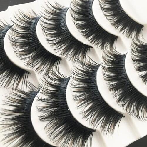 YOKPN 5 Pairs Thick Cross False Eyelashes Brown Black Handmade Fake Eyelashes Exaggerated Stage Performance Makeup Eyelashes