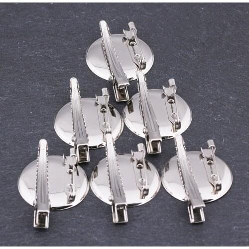 10PCS/Lot 30MM 2Way Sliver Bronze Blank Brooch Base Safety Pin Setting Hair Clip Round Bezel Tray DIY Jewelry Accessories Making