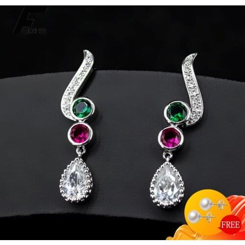 BaliJelry Charm Earrings 925 Silver Jewelry Water Drop Shape Zircon Gemstones Earring for Women Wedding Engagement Accessories