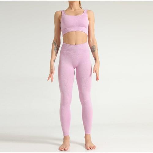 2 Pcs Women Seamless Yoga Set Striped Quick-drying Sports Bra High Waist Leggings Gym Fitness Workout Sportswear Running Suit