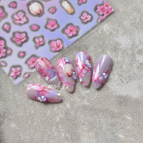 1 Pc Japanese Cherry Blossoms Lantern Nail Stickers White Purple Flower Design Water Slide Nail Decals Art Manicure Decoration
