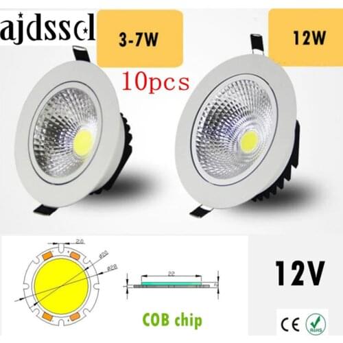 10PCS Super Bright Recessed LED Dimmable Downlight COB 3W 5W 7W 12W LED Spot light LED decoration Ceiling Lamp AC/DC 12V