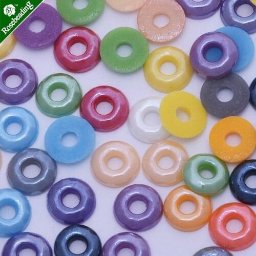 100pcs 10mm hollow circle Glass ceramic beads,Ceramic Cabochon,Decoration Phone,inner diameter 3mm