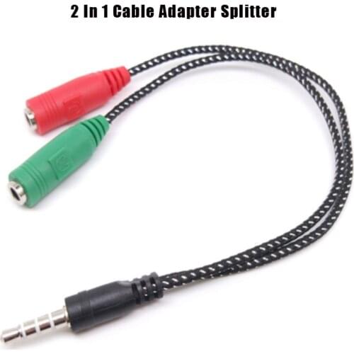 2 In 1 Audio Cable Adapter Splitter 3.5mm Audio Earphone Headphone To 2 Female Jack Headset Mic Audio Cable For PC Computer