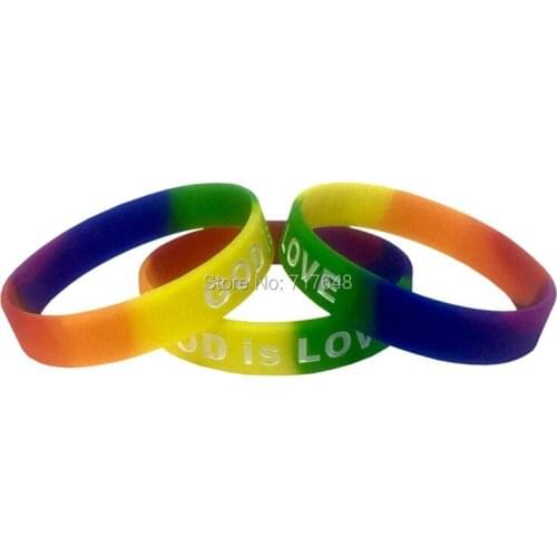 300pcs GOD is LOVE rainbow wristband silicone bracelets free shipping by FEDEX