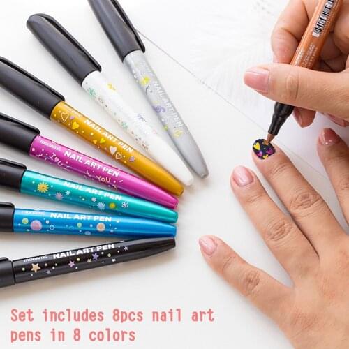 8pcs 1.7mm Nail Art Pen 3D Design Nail Beauty Polish Pen Waterproof Quick-Drying Nail Beauty Tools for Nail Art DIY Decoration